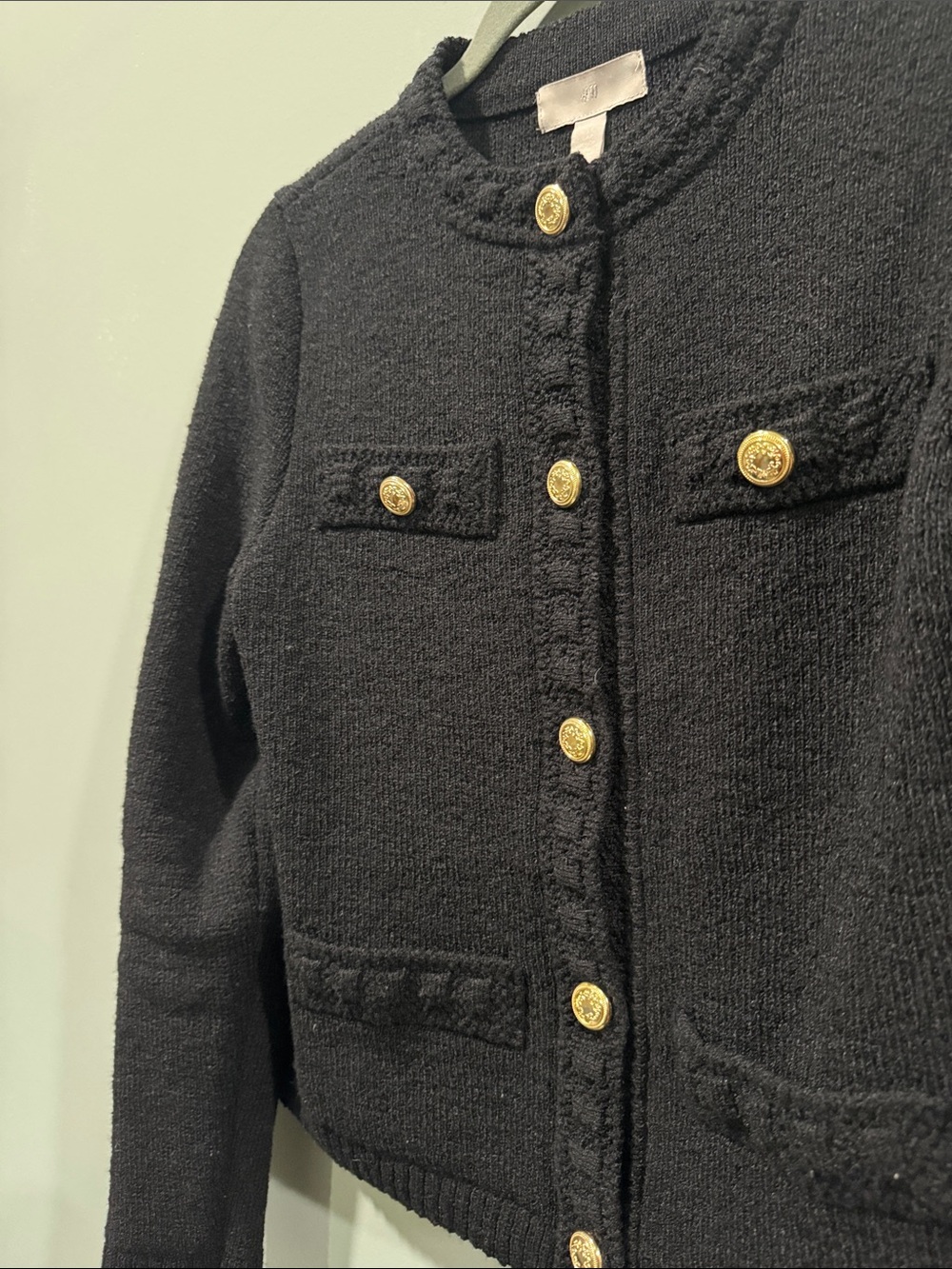 H&M Black Textured Knit Cardigan with Gold Buttons - Picture 3 of 4
